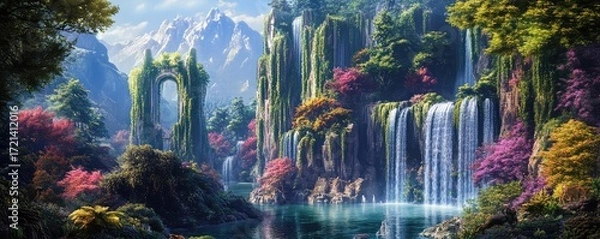 Fototapeta Blending nature and architecture in futuristic green city.