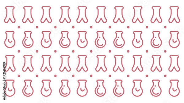 Fototapeta Repeating pattern of pink flask and ribbon icons with pink dots on a white background in a grid layout