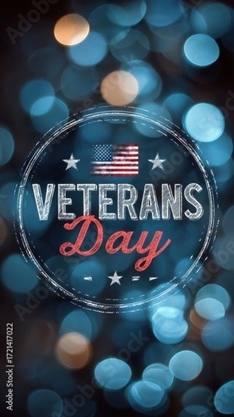 Fototapeta Colorful abstract background celebrating Veterans Day with an emblem and stars