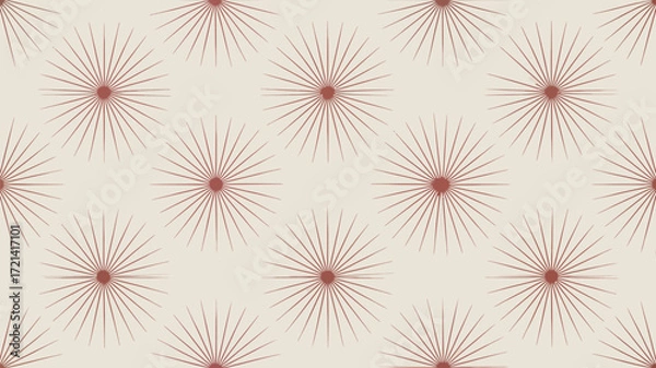 Fototapeta Repeating pattern of brown sunburst designs on a light beige background creating a symmetrical composition