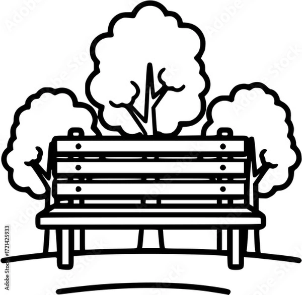 Obraz Park bench trees outline icon vector illustration for landscape design and recreation area design
