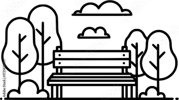 Obraz Park bench trees outline icon vector illustration for landscape design and recreation area design

