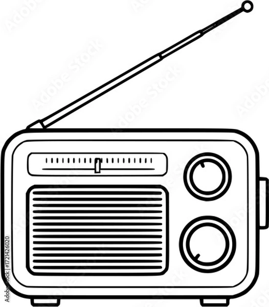 Obraz Vintage radio icon vector illustration, retro radio receiver with antenna design element isolated
