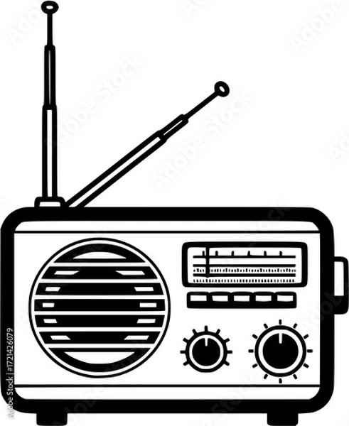 Obraz Vintage radio icon vector illustration, retro radio receiver with antenna design element isolated
