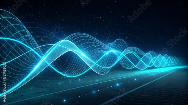 Fototapeta abstract background with lines, abstract blue wave background, White-light blue-blue glass gradient on a black background — an atmospheric, cybernetic pattern with bright iridescence and a transparent
