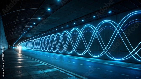 Fototapeta abstract background with lines, abstract blue wave background, White-light blue-blue glass gradient on a black background — an atmospheric, cybernetic pattern with bright iridescence and a transparent