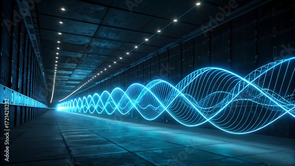 Fototapeta abstract background with lines, abstract blue wave background, White-light blue-blue glass gradient on a black background — an atmospheric, cybernetic pattern with bright iridescence and a transparent