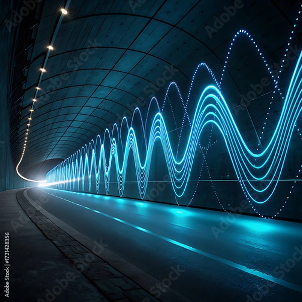Fototapeta abstract background with lines, abstract blue wave background, White-light blue-blue glass gradient on a black background — an atmospheric, cybernetic pattern with bright iridescence and a transparent