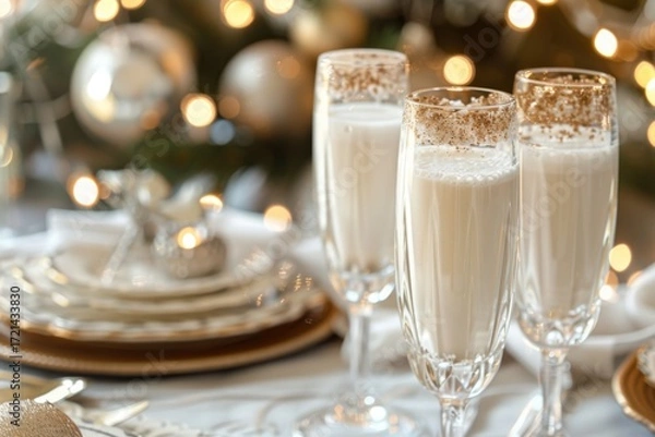 Fototapeta Elegant Eggnog Served in Champagne Flutes