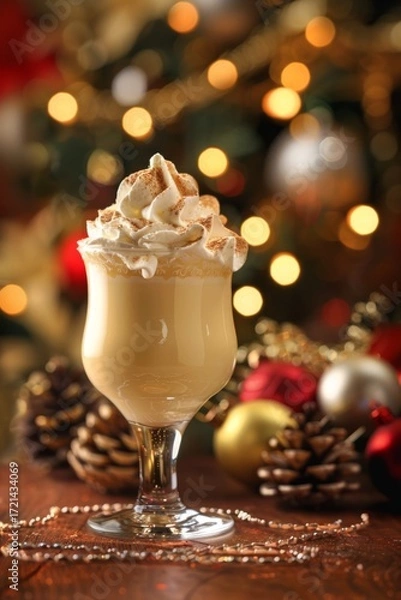 Fototapeta Creamy Eggnog Overflow with Whipped Topping