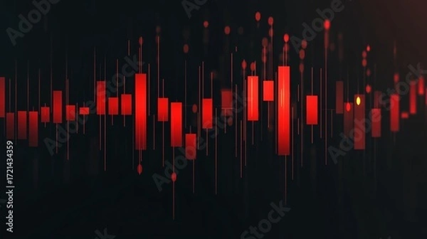 Fototapeta Red financial stock market chart with candlestick and graph lines on dark background representing investment trends