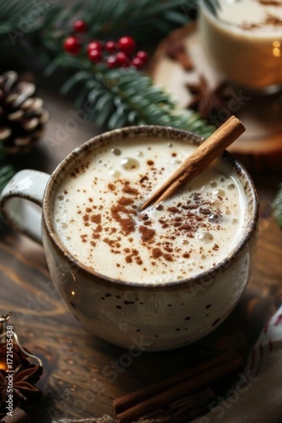 Fototapeta Close-Up of Eggnog with Cinnamon Stirrer