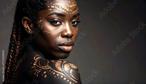 Obraz Close-up portrait of a woman with elaborate face and body art