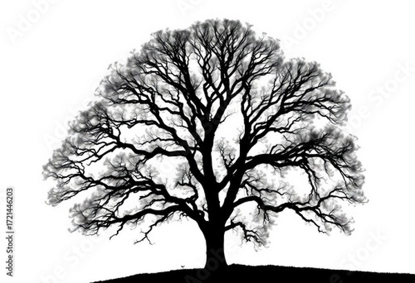 Fototapeta Stark black silhouette of a tree against a white background,  drawing,  elegant