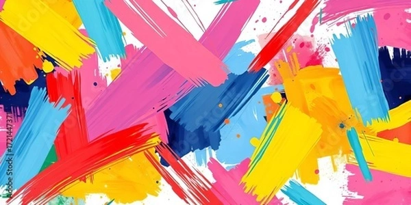Fototapeta Vibrant, abstract background with dynamic brushstrokes and geometric shapes in a modern hand-drawn style,  strokes,  shapes