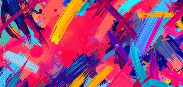 Fototapeta Vibrant, chaotic yet balanced abstract strokes in jewel tones,   psychedelic,   organic