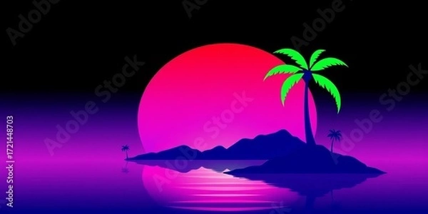 Fototapeta Vibrant vector illustration of a tropical island silhouette with a stylized palm tree icon,  polynesia,  hawaii