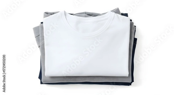 Fototapeta Stack of Folded T Shirts Isolated on White Background Apparel Fashion