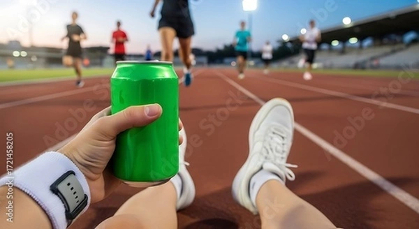 Obraz Person Relaxing After Marathon with a Drink.