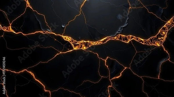 Fototapeta Obsidian black gold luxury background with glowing golden streaks