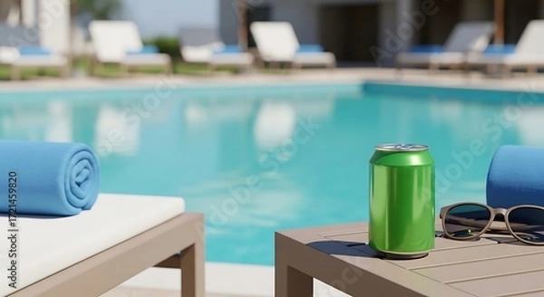 Obraz Poolside Relaxation with Beverage and Sunglasses.