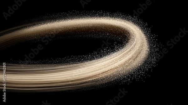 Fototapeta A swirling, abstract design of light brown and white particles against a black background.