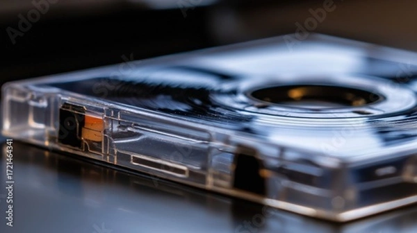 Fototapeta A close-up view of a cassette tape in a clear plastic case.