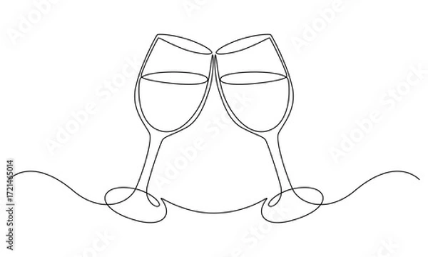 Fototapeta Continuous one line drawing of cheers two glasses.Minimalist holiday concept of celebrate toast and cheering drink.Alcohol and cocktail drink menu in editable stroke