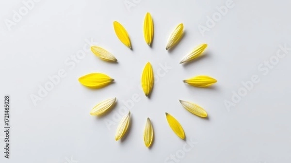 Fototapeta Radiant Yellow Petals Arranged in Circular Pattern on Light Background
