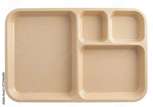 Fototapeta Beige plastic cafeteria tray with four compartments isolated on transparent background