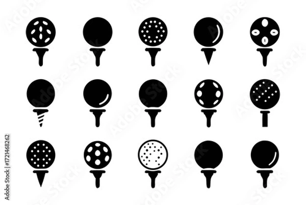 Fototapeta Collection of golf ball icons, featuring various designs in a simple and elegant black silhouette style format