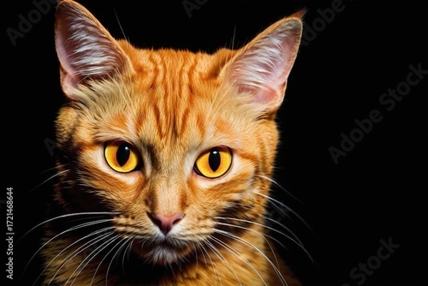 Fototapeta Portrait of an orange cat in the dark