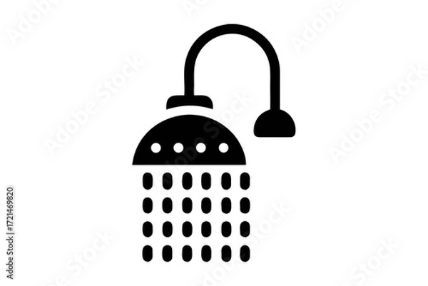 Fototapeta Shower icon depicting a shower head with water droplets, representing hygiene, cleanliness, and bathing, simple and clear design