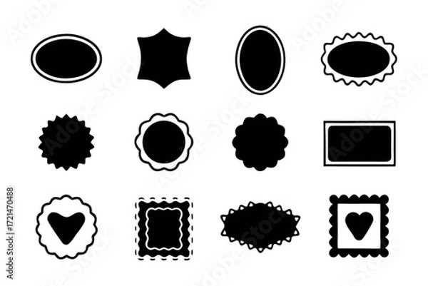 Fototapeta Set of black silhouette frame shapes collection of different simple frames for decoration, labels, badges and design elements