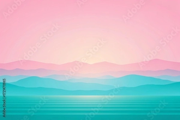 Fototapeta Serene Landscape of Layered Mountains and Calm Water at Sunset hills layers