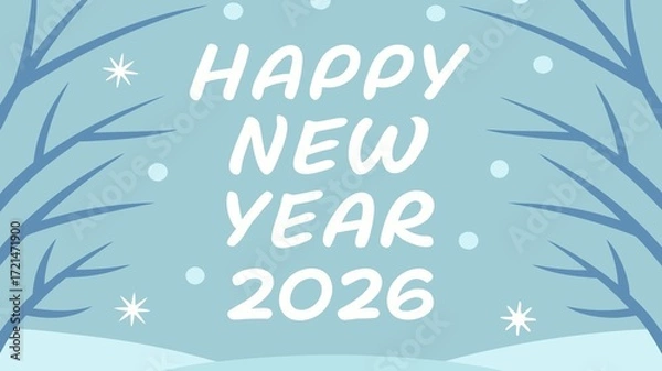 Fototapeta Happy New Year 2026 Winter Scene with Snowflakes and Bare Branches image photo
