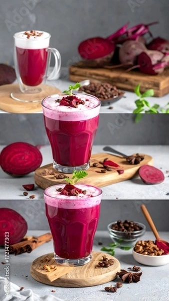 Obraz Close-up shots of beetroot latte