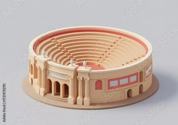Fototapeta Isometric 3D Rendering of a Classical Amphitheater with Columns and Arches
