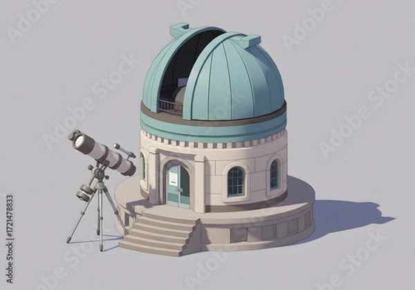 Fototapeta Observatory Building with Telescope and Dome