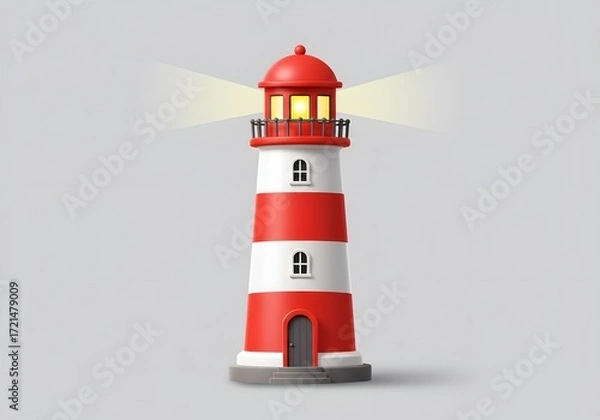 Fototapeta Stylized 3D Lighthouse with Glowing Light Beam