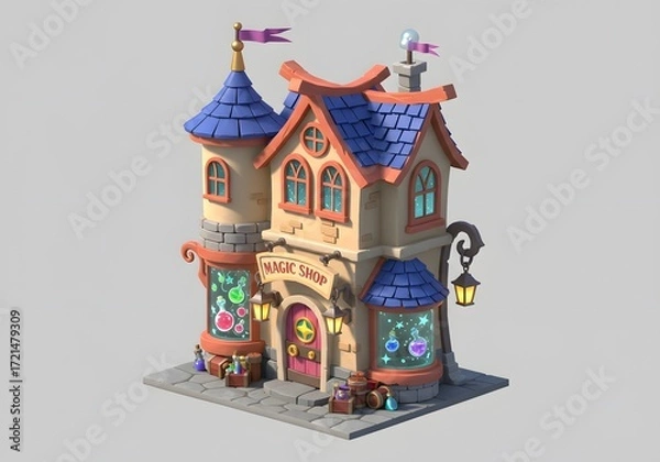 Fototapeta Whimsical Cartoon Magic Potion Shop Building 3D Render