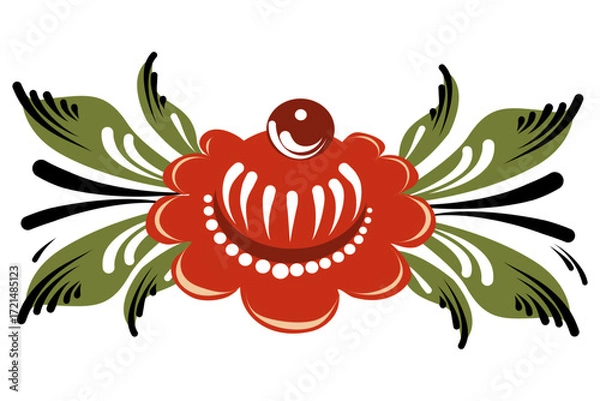 Fototapeta Vector flower compositions from elements of Gorodets painting, flowers and berries. Folk art illustration for decoration