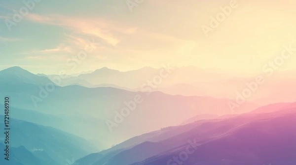 Fototapeta A beautiful gradient background with mountains in the distance, featuring soft, dreamy colors, perfect for mobile wallpaper, digital art backgrounds, or design projects.