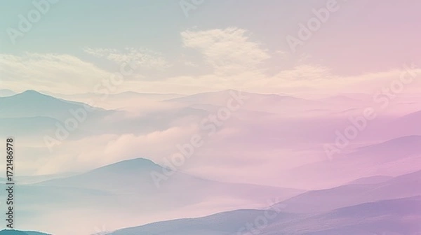 Fototapeta A beautiful gradient background with mountains in the distance, featuring soft, dreamy colors, perfect for mobile wallpaper, digital art backgrounds, or design projects.