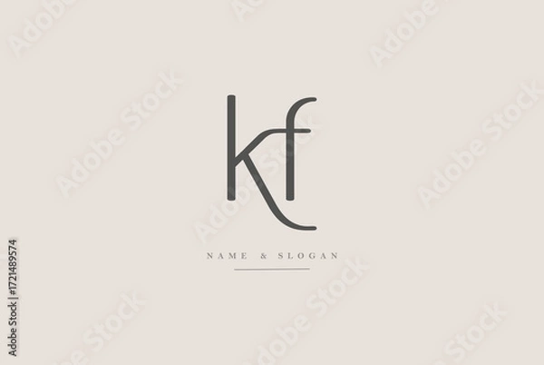 Fototapeta kf or fk letter logo icon design. Classic style luxury initials monogram. Decorative wedding fonts and logo. vector illustration


