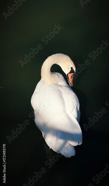 Obraz White swan on a dark lake