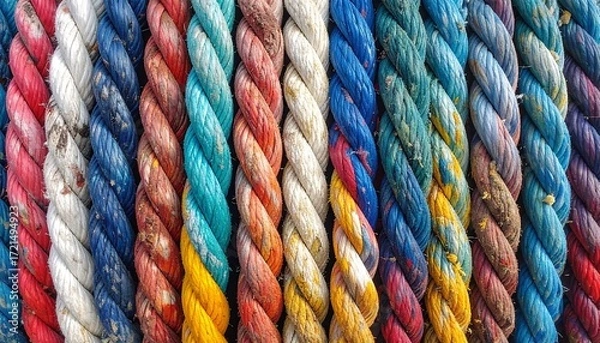 Obraz Close-up view of colorful, weathered ropes