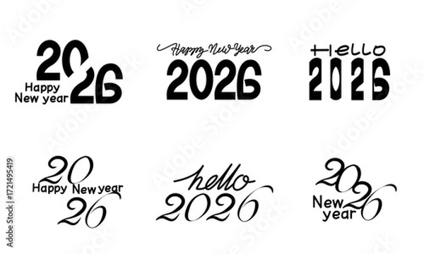 Fototapeta Set of 2026 new year Calligraphy.  Simple lettering collection for new year 2026. Vector illustration.