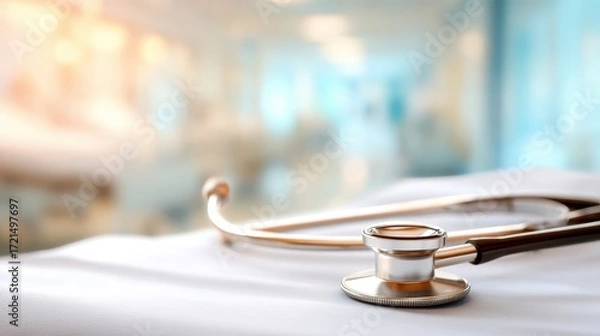 Fototapeta Healthcare Stethoscope on a Table in a Hospital Setting