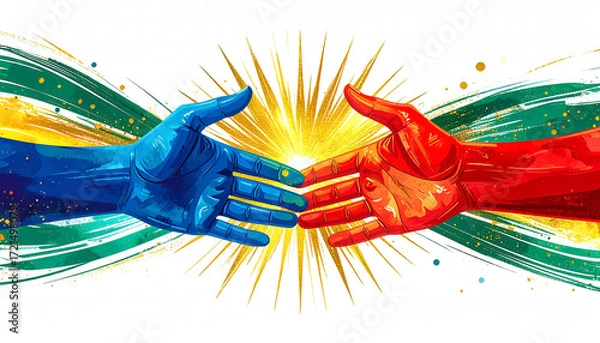 Fototapeta Handshake collaboration partnership agreement deal cooperation unity teamwork success connection trust support understanding harmony alliance negotiation meeting venture venture venture venture ventur